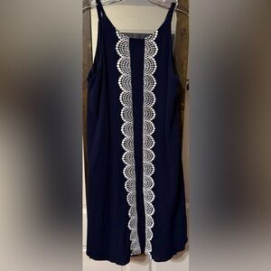 Westport Navy Dress with White Lace Accent